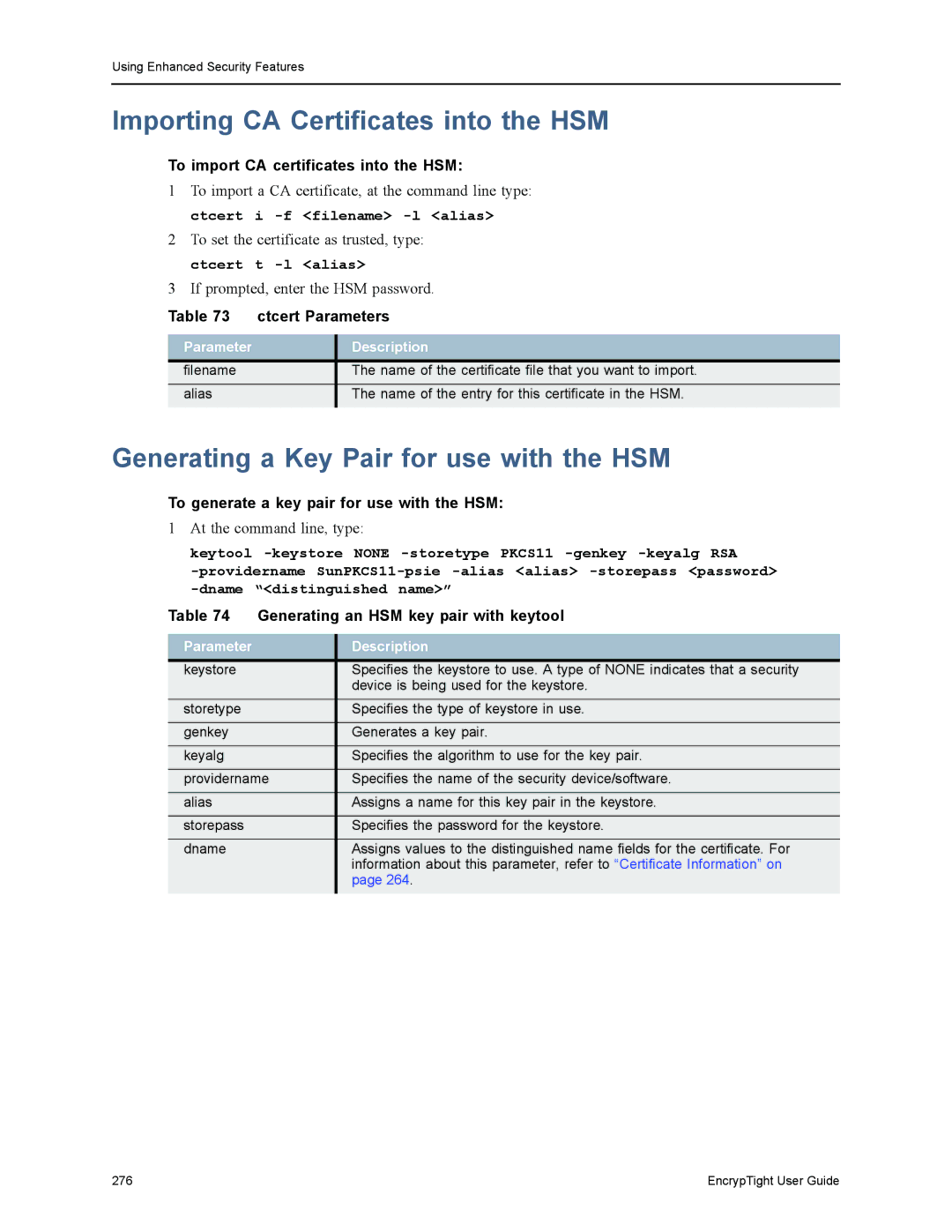 Black Box ET0100A, ET1000A, ET0010A manual Importing CA Certificates into the HSM, Generating a Key Pair for use with the HSM 