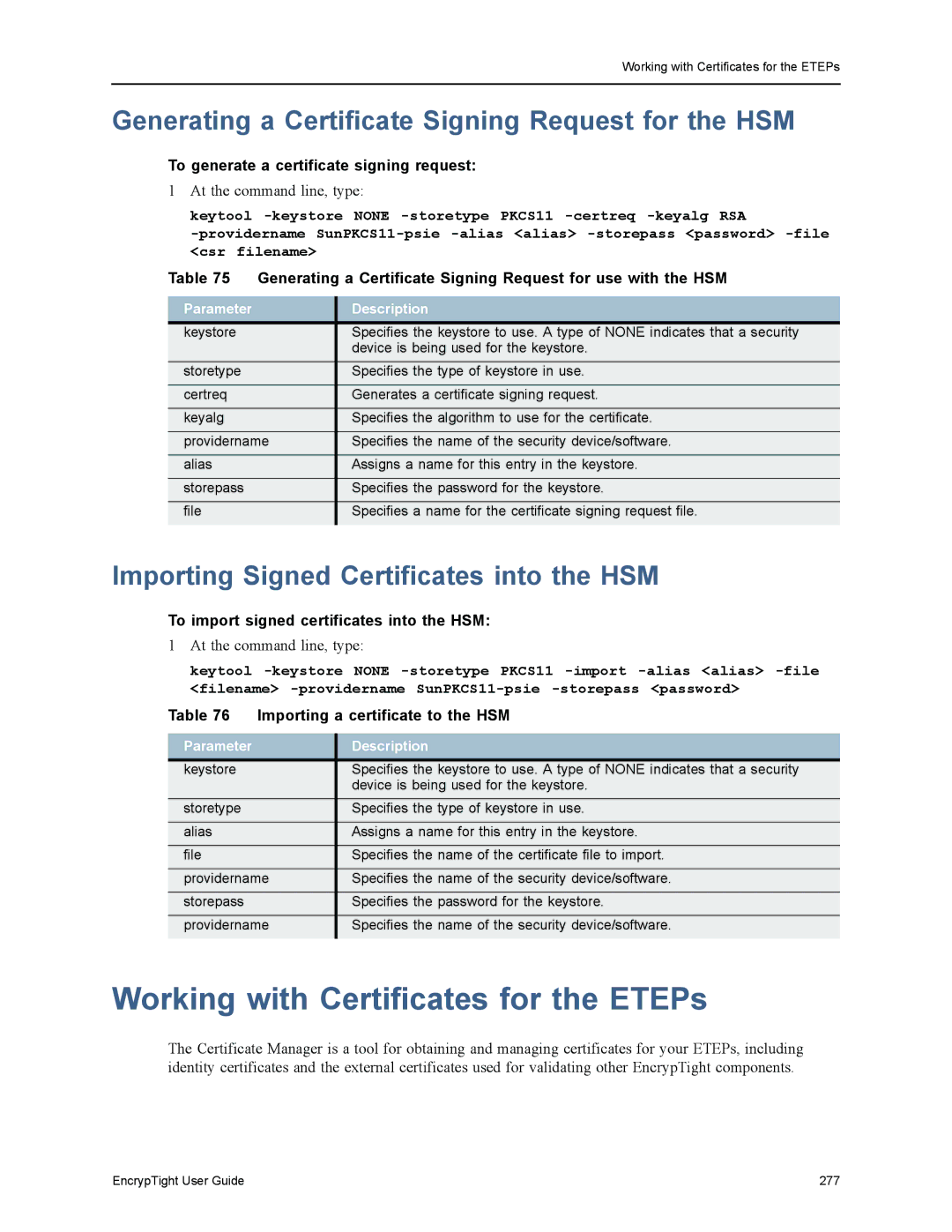 Black Box ET1000A, ET0010A Working with Certificates for the ETEPs, Generating a Certificate Signing Request for the HSM 