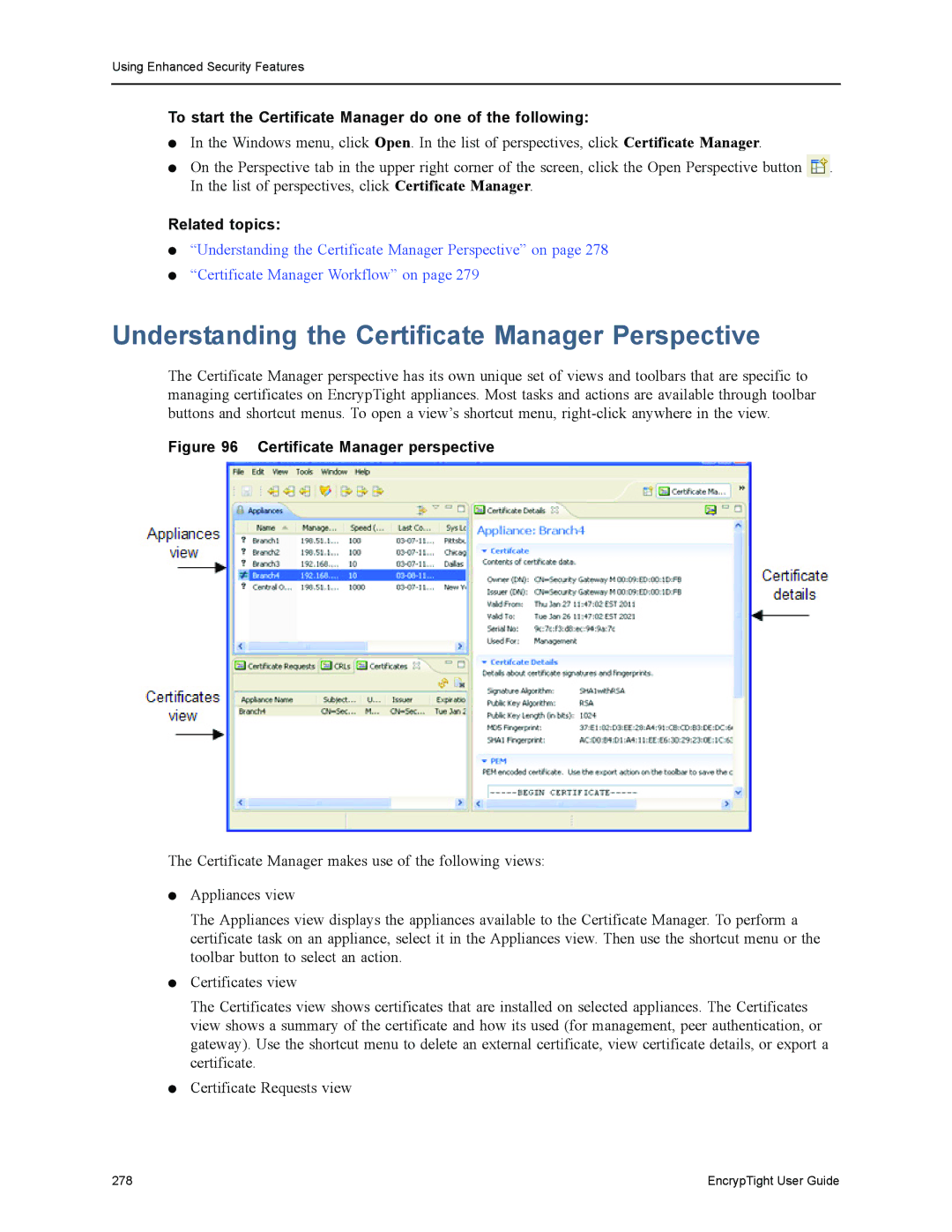 Black Box ET0010A, ET1000A, EncrypTight, ET0100A manual Understanding the Certificate Manager Perspective 