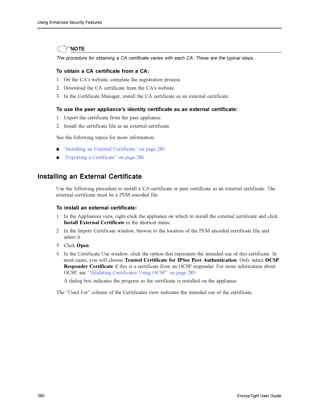 Black Box ET0100A, ET1000A, ET0010A, EncrypTight Installing an External Certificate, To obtain a CA certificate from a CA 