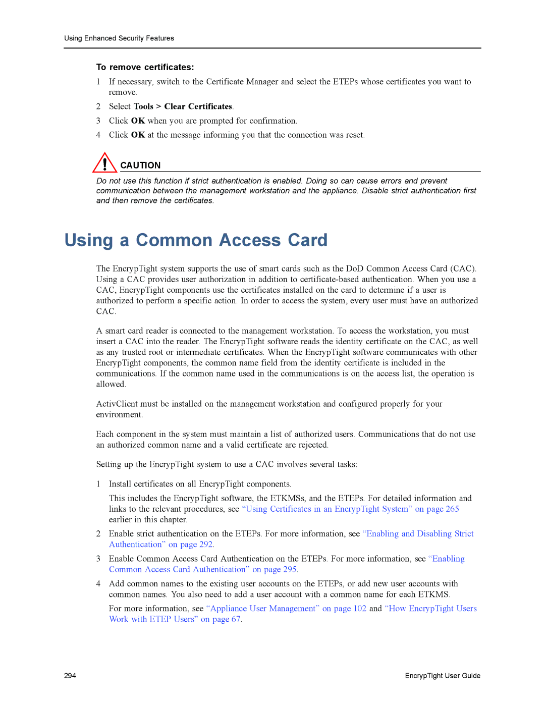 Black Box ET0010A, ET1000A, EncrypTight Using a Common Access Card, To remove certificates, Select Tools Clear Certificates 