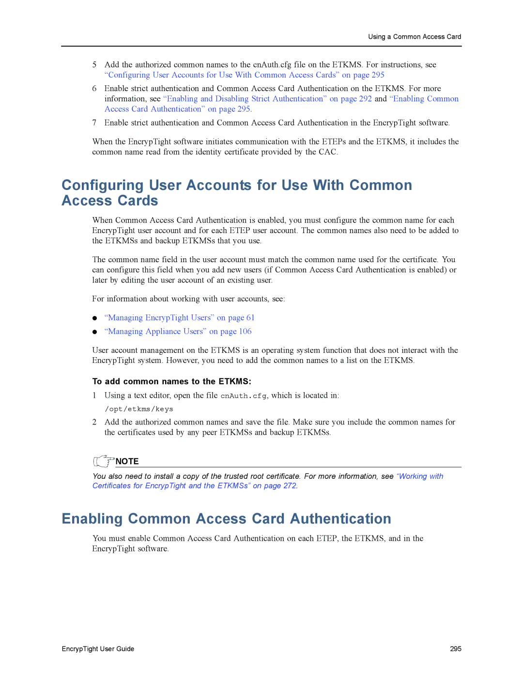 Black Box EncrypTight manual Configuring User Accounts for Use With Common Access Cards, To add common names to the Etkms 