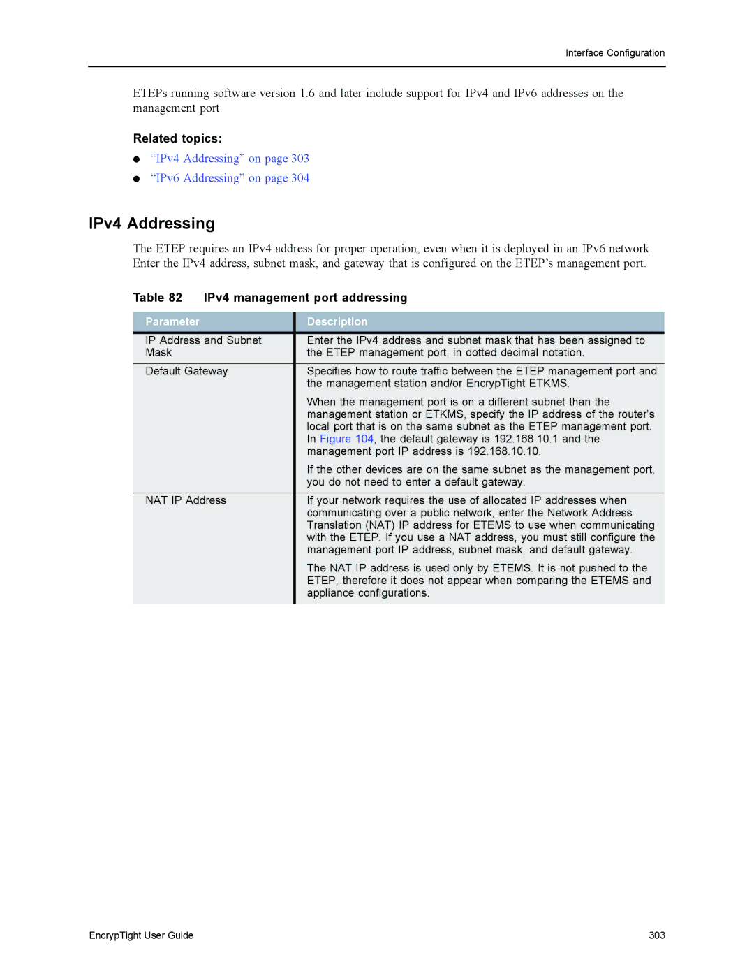 Black Box EncrypTight, ET1000A, ET0010A, ET0100A manual IPv4 Addressing, IPv4 management port addressing 