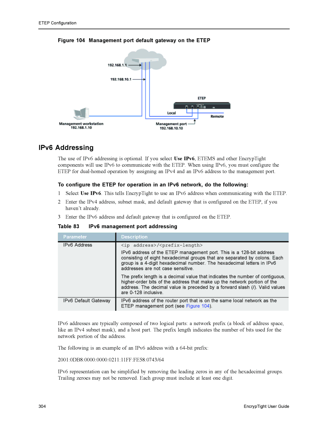 Black Box ET0100A, ET1000A, ET0010A, EncrypTight manual IPv6 Addressing, IPv6 management port addressing 