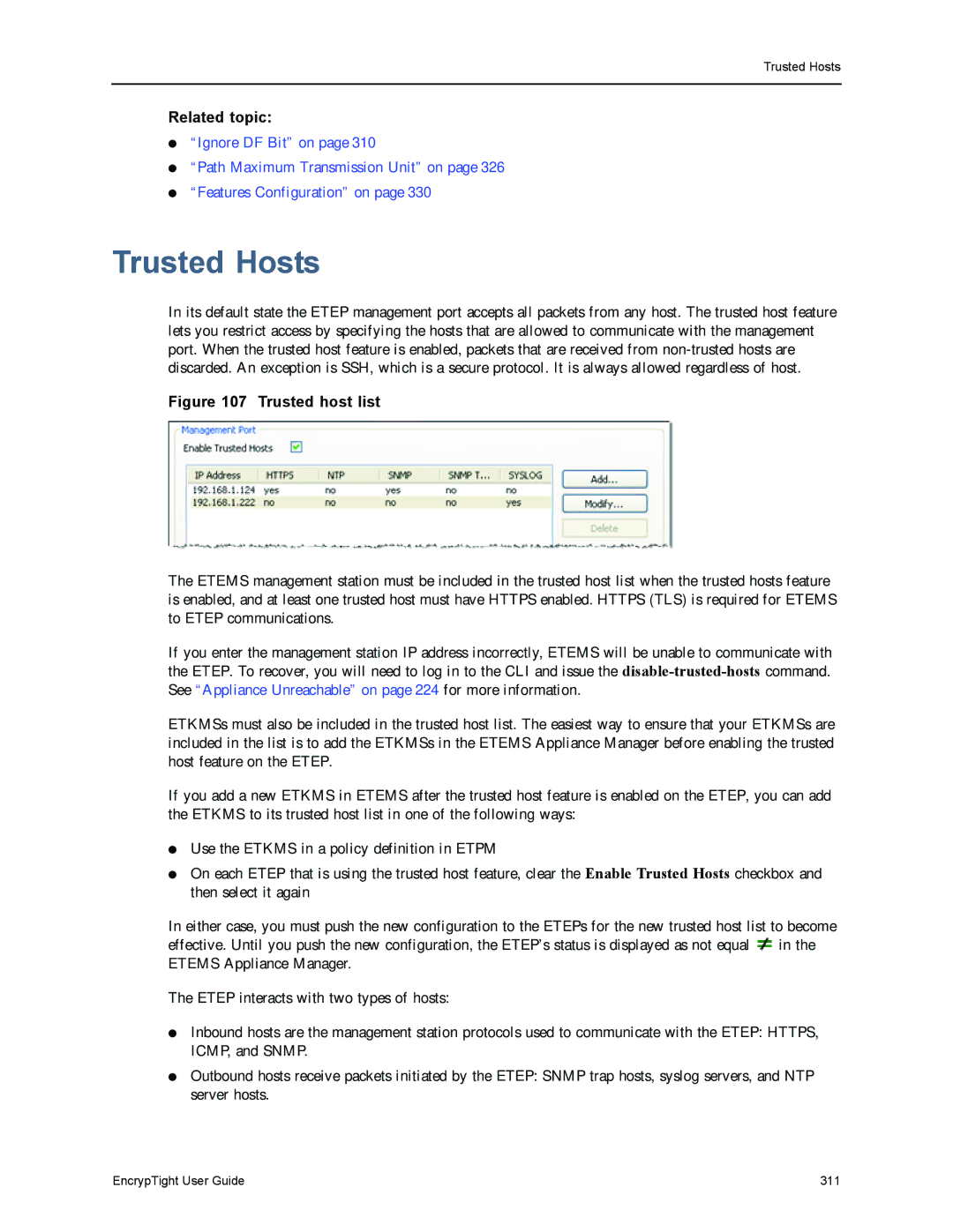 Black Box EncrypTight, ET1000A, ET0010A, ET0100A manual Trusted Hosts, Trusted host list 