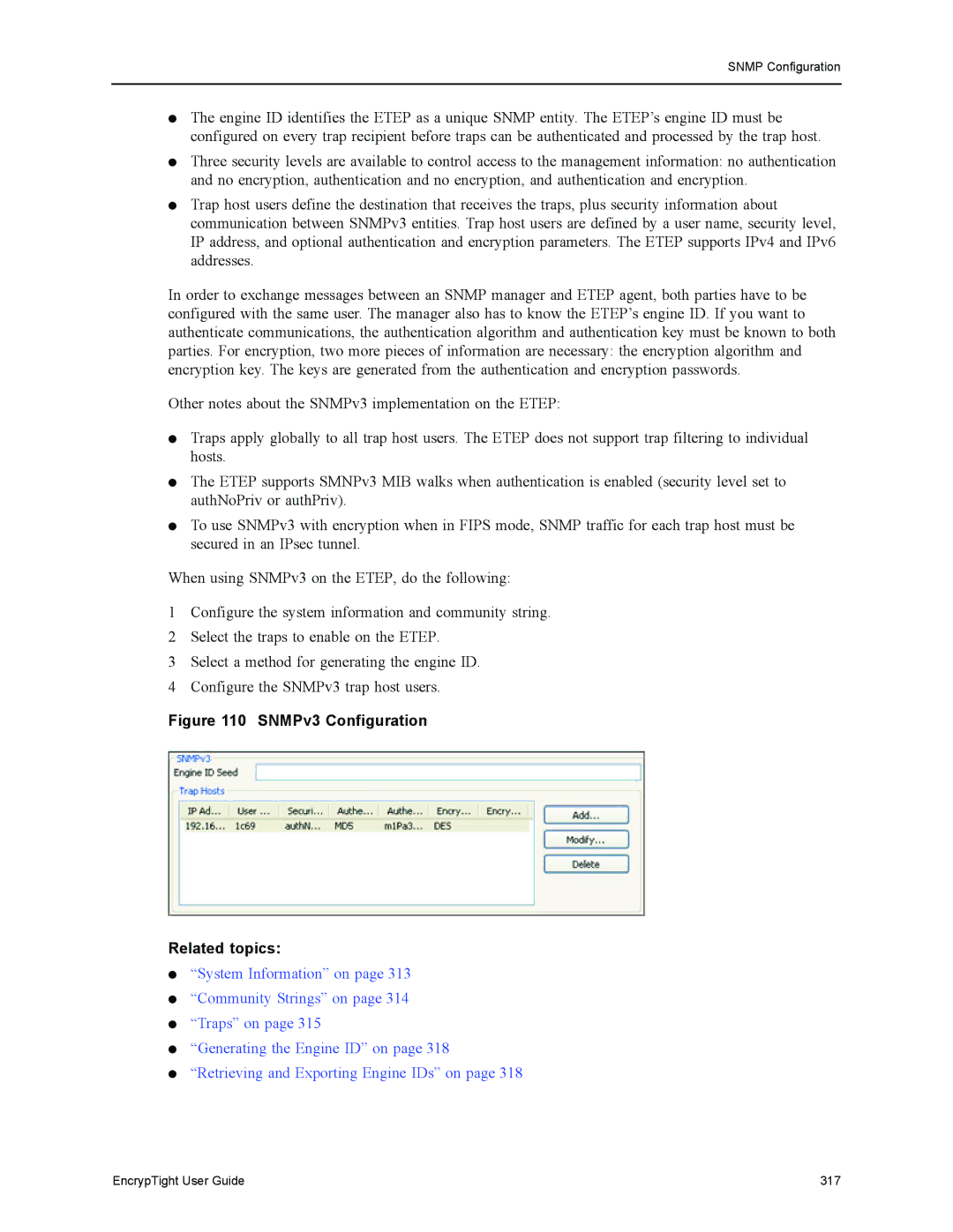 Black Box ET1000A, ET0010A, EncrypTight, ET0100A manual SNMPv3 Configuration Related topics 