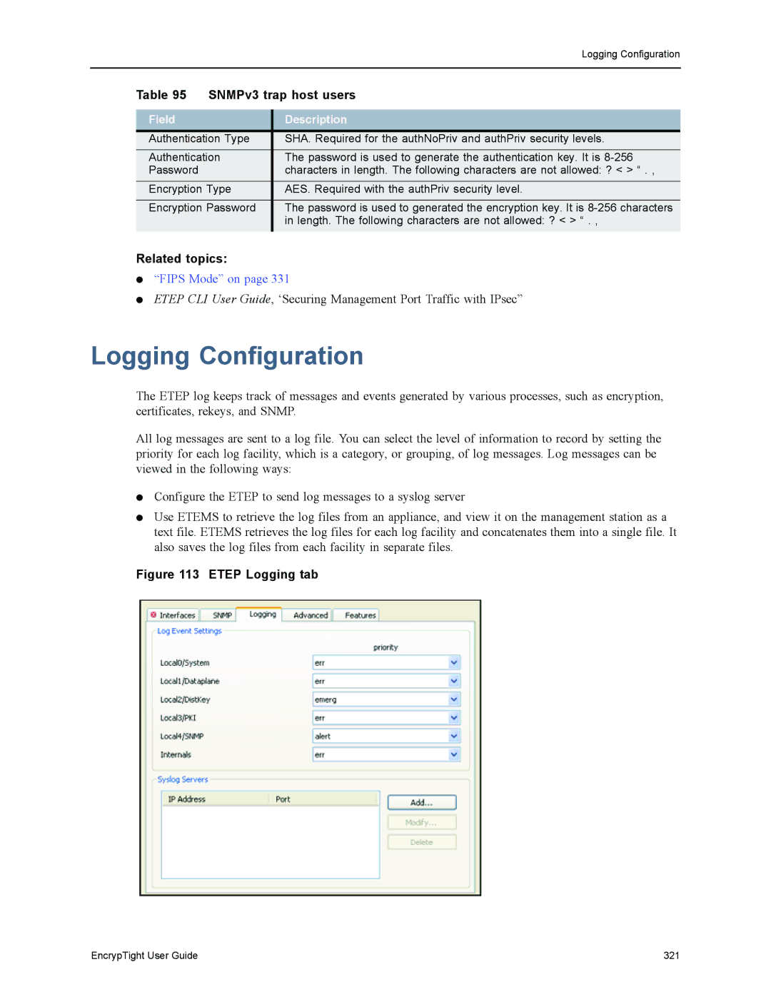 Black Box ET1000A, ET0010A, EncrypTight, ET0100A manual Logging Configuration, Etep Logging tab 