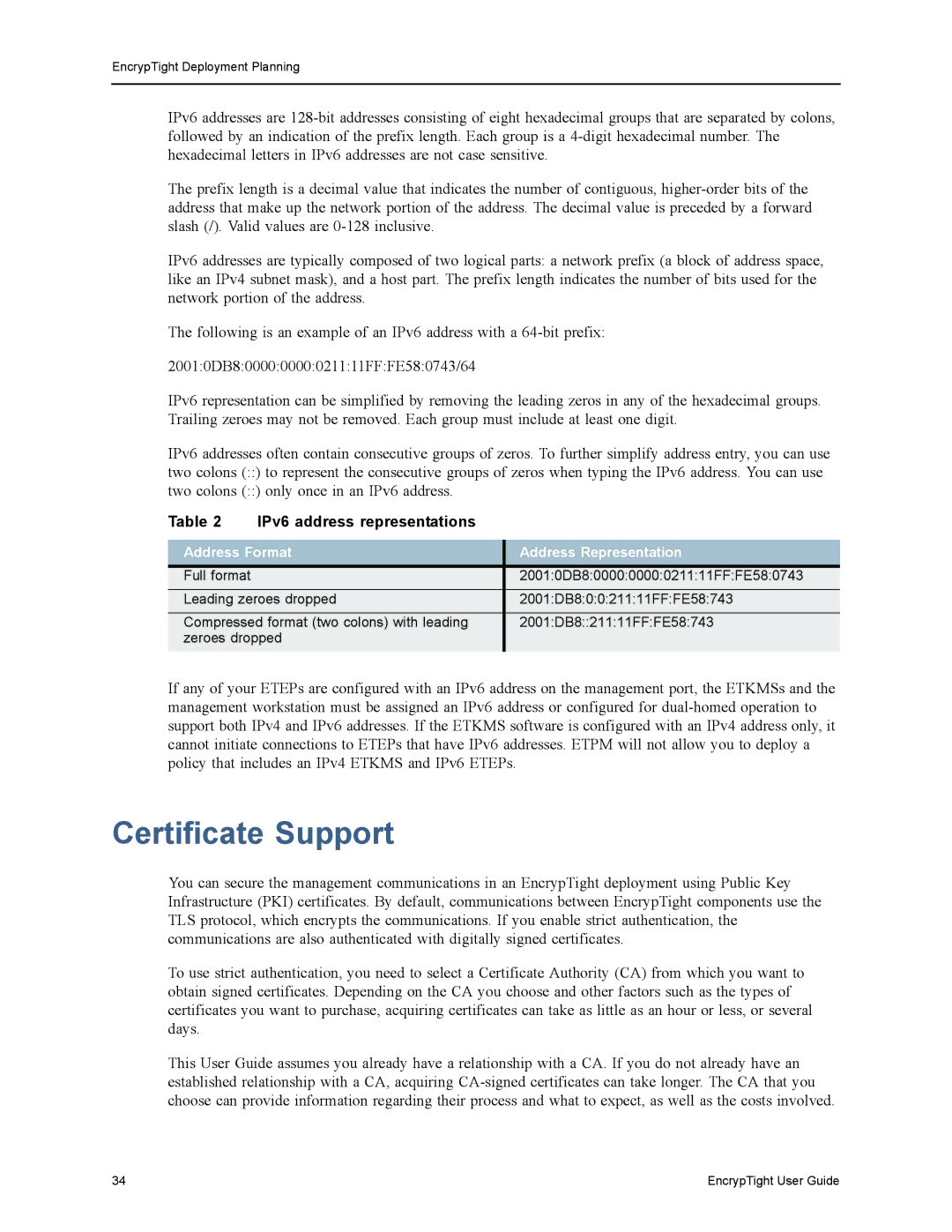 Black Box ET0010A, ET1000A manual Certificate Support, IPv6 address representations, Address Format Address Representation 