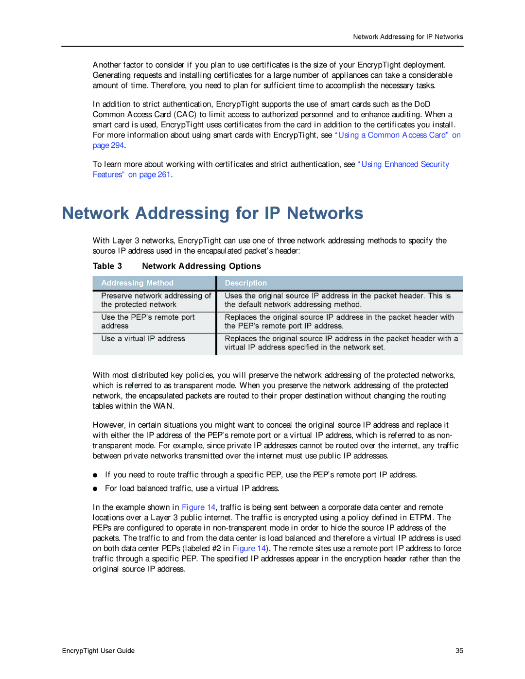 Black Box EncrypTight manual Network Addressing for IP Networks, Network Addressing Options, Addressing Method Description 