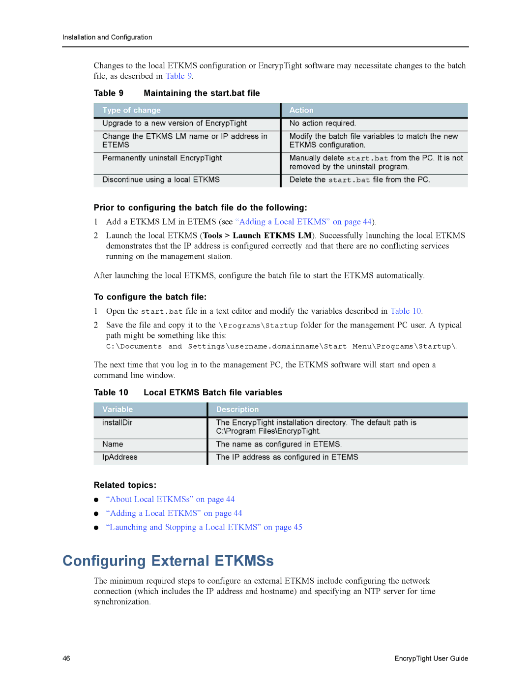 Black Box ET0010A, ET1000A manual Configuring External ETKMSs, Maintaining the start.bat file, To configure the batch file 