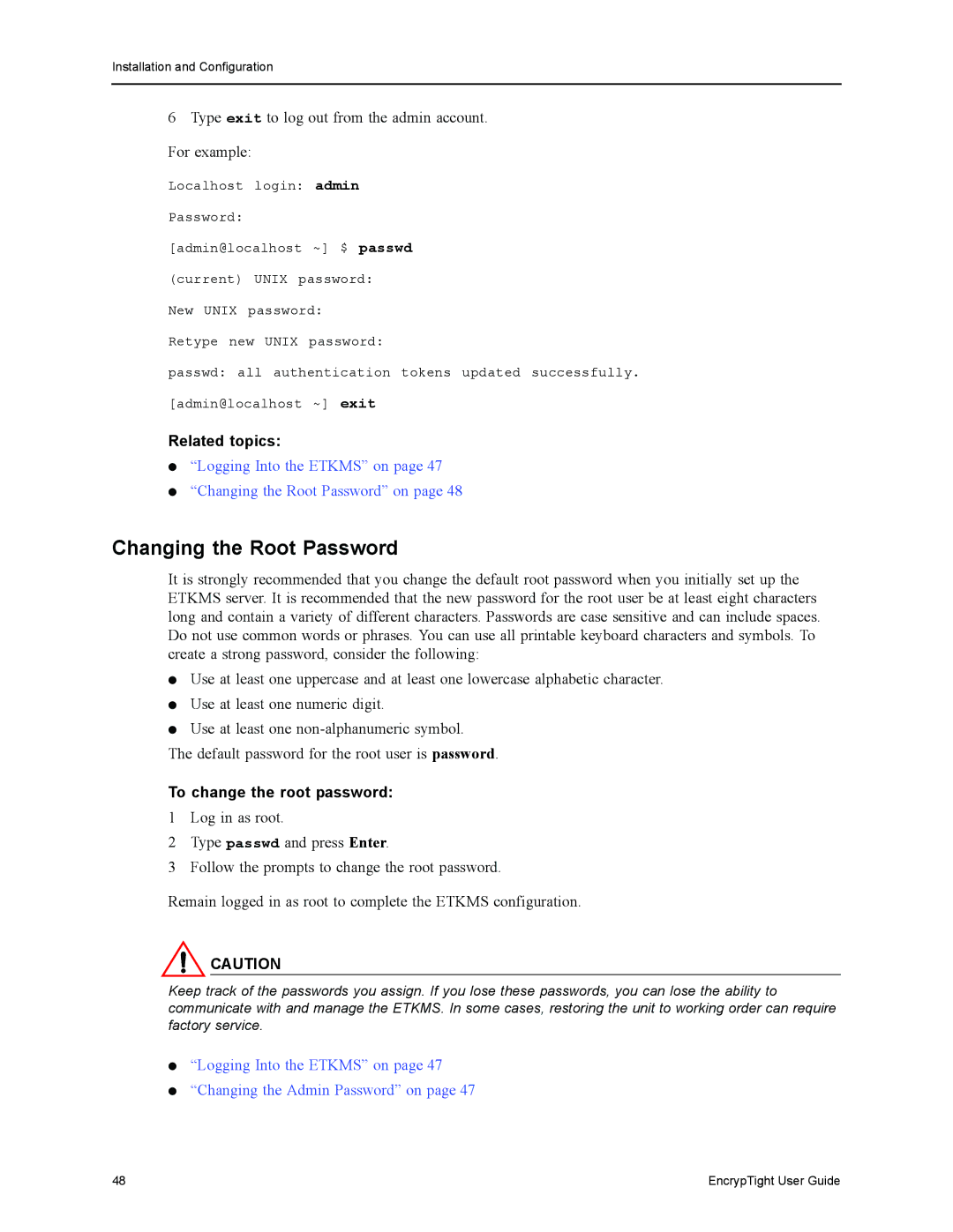 Black Box ET0100A, ET1000A, ET0010A, EncrypTight manual Changing the Root Password, To change the root password 