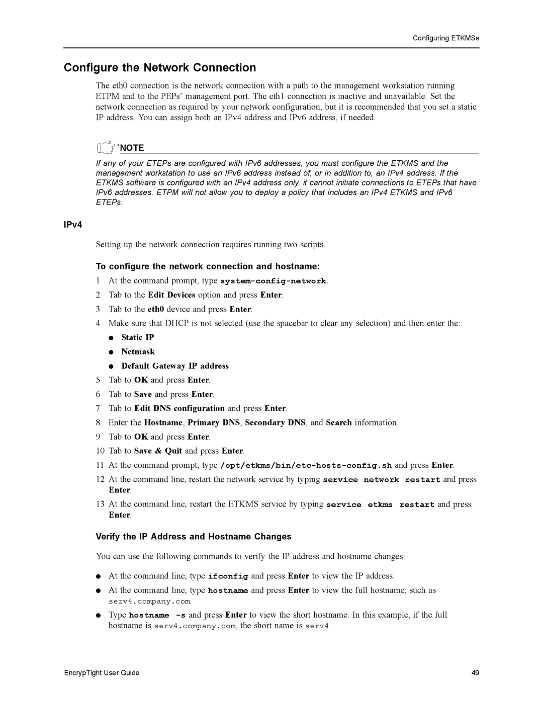 Black Box ET1000A, ET0010A manual Configure the Network Connection, IPv4, To configure the network connection and hostname 