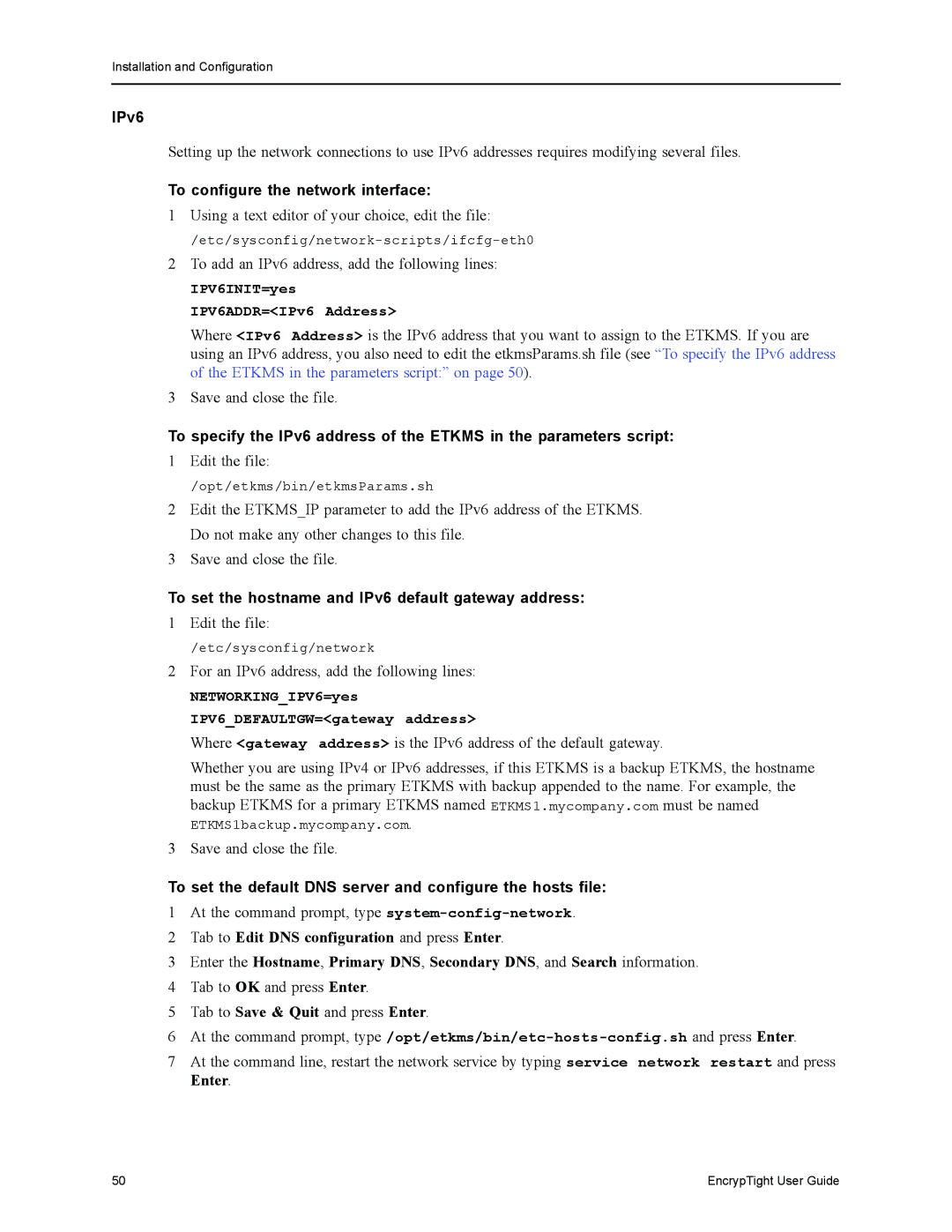 Black Box ET0010A, ET1000A To configure the network interface, To set the hostname and IPv6 default gateway address 