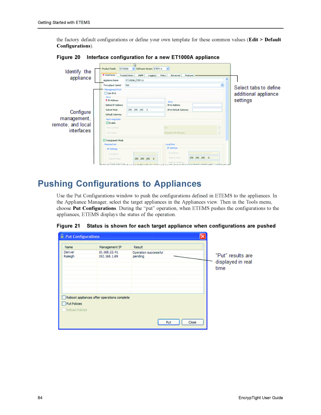 Black Box ET0100A, ET0010A manual Pushing Configurations to Appliances, Interface configuration for a new ET1000A appliance 