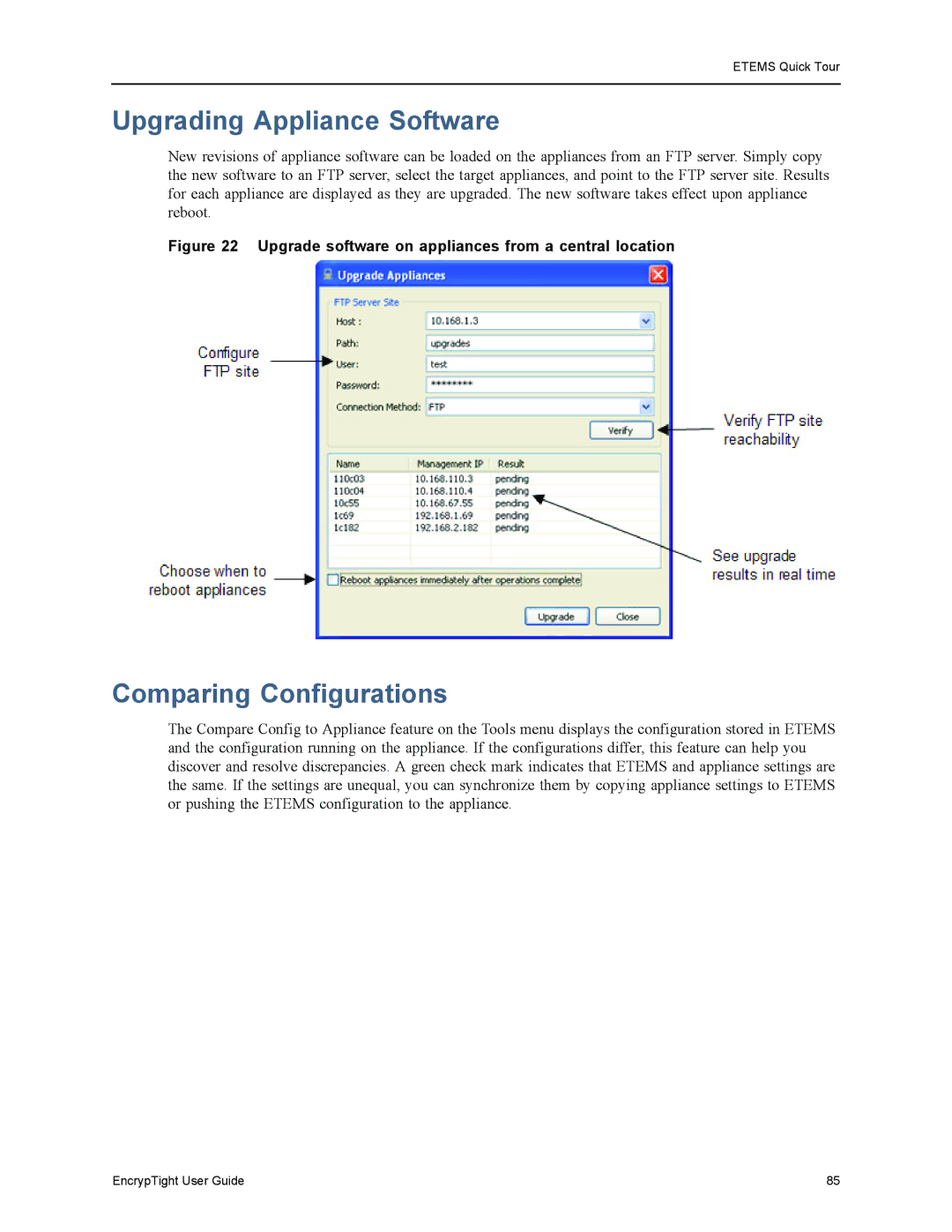 Black Box ET1000A, ET0010A, EncrypTight, ET0100A manual Upgrading Appliance Software, Comparing Configurations 