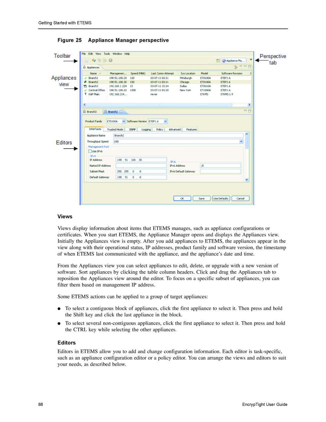 Black Box ET0100A, ET1000A, ET0010A, EncrypTight manual Appliance Manager perspective Views, Editors 