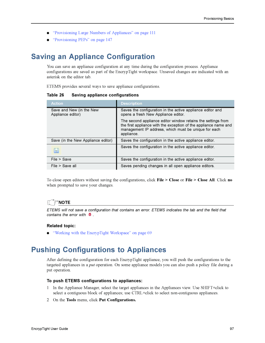 Black Box ET1000A, ET0010A, ET0100A Saving an Appliance Configuration, Saving appliance configurations, Action Description 