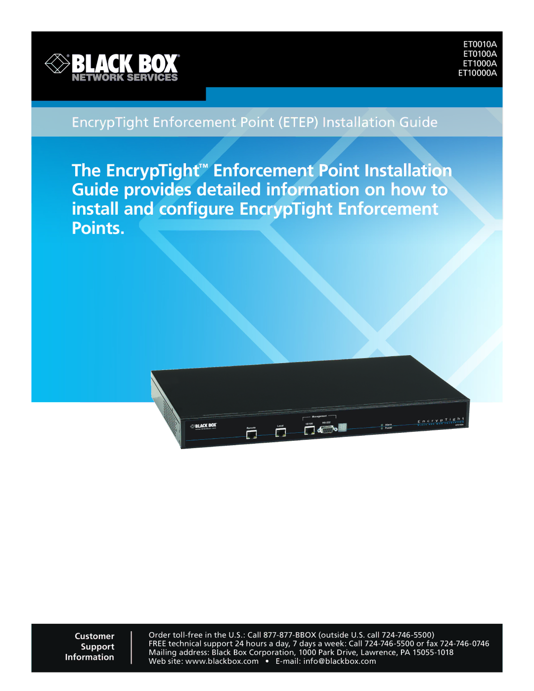 Black Box ET0010A, ET1000A, ET0100A, ET10000A manual EncrypTight Enforcement Point Etep Installation Guide 