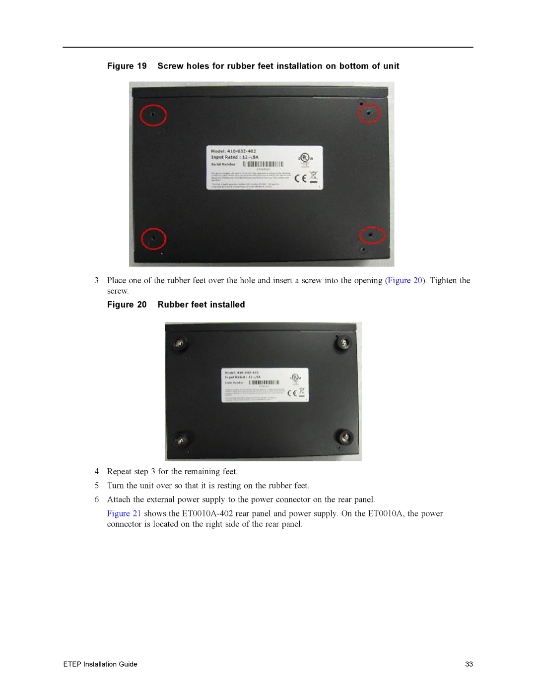 Black Box ET10000A, ET1000A, ET0010A, ET0100A manual Screw holes for rubber feet installation on bottom of unit 