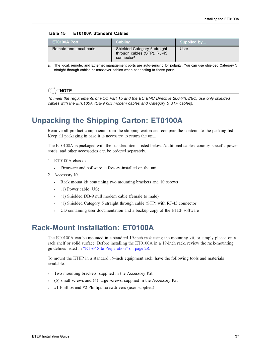 Black Box ET1000A, ET0010A, ET10000A manual Unpacking the Shipping Carton ET0100A, Rack-Mount Installation ET0100A 