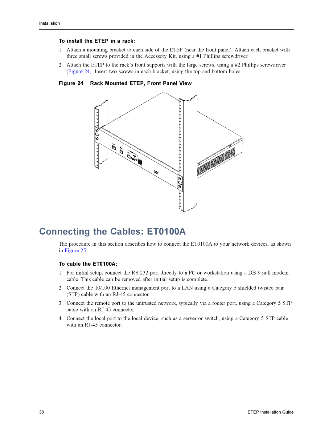 Black Box ET10000A, ET1000A, ET0010A manual Connecting the Cables ET0100A, To cable the ET0100A 