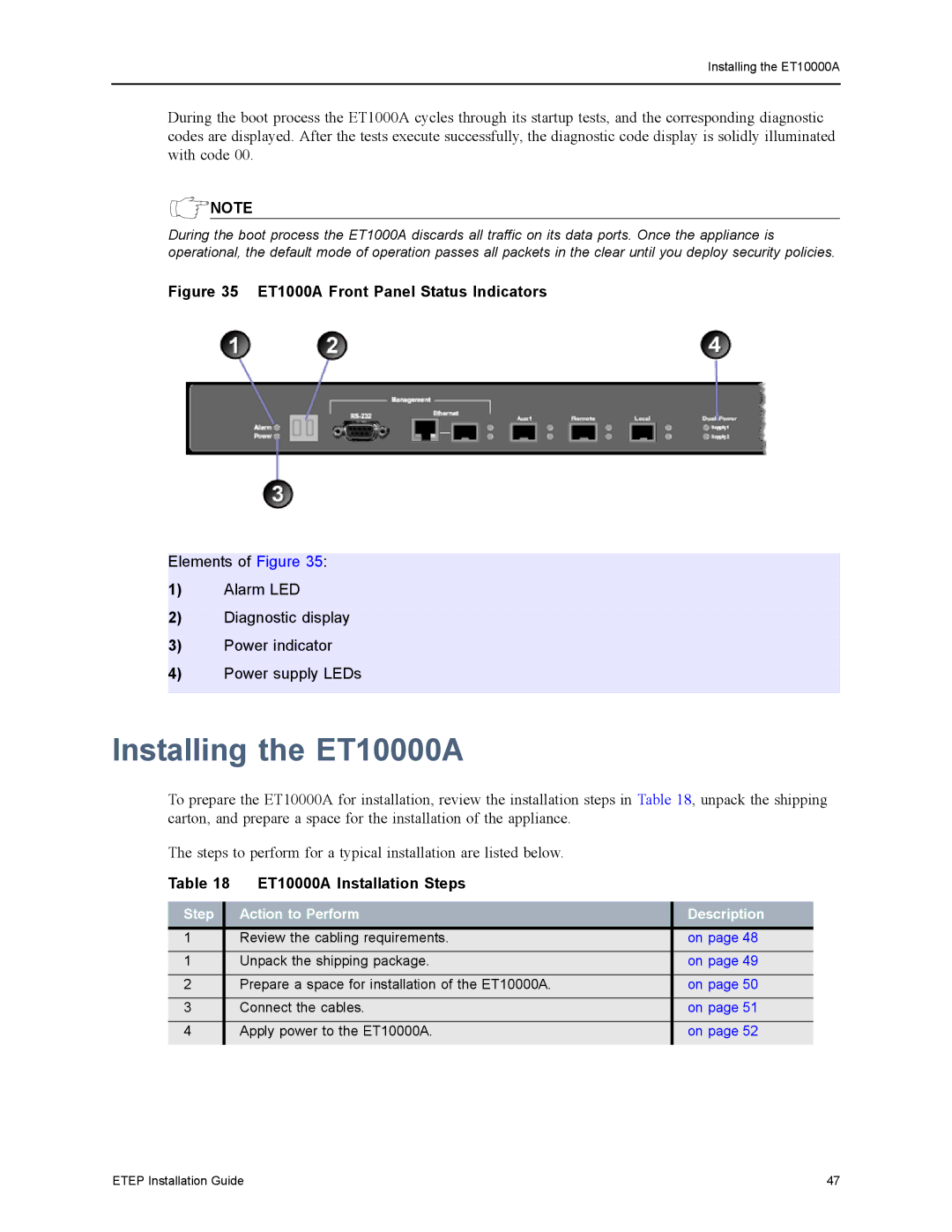 Black Box ET0100A, ET1000A, ET0010A manual Installing the ET10000A, ET10000A Installation Steps 