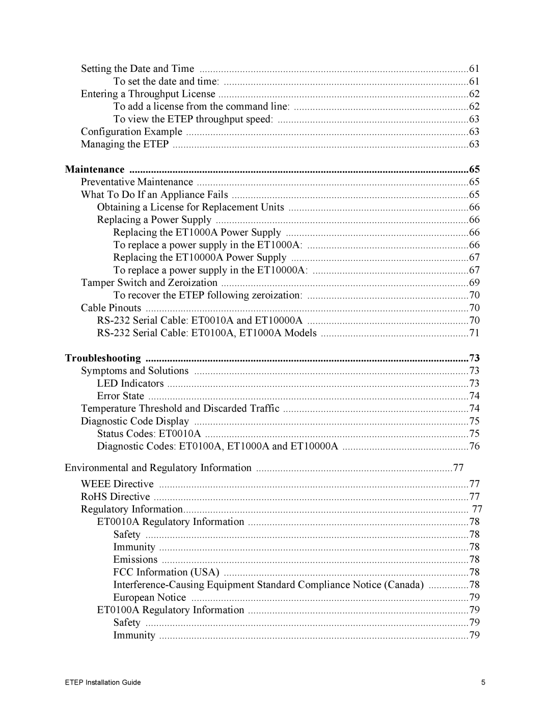 Black Box ET1000A, ET0010A, ET0100A, ET10000A, EncrypTight Enforcement Point (ETEP) manual Maintenance 