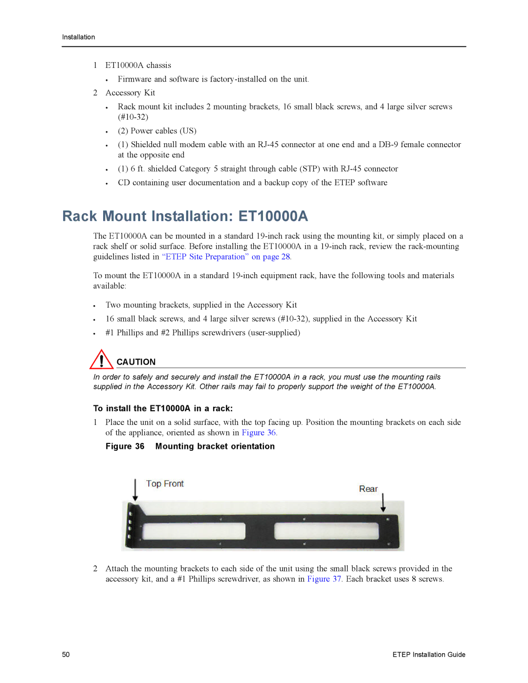 Black Box ET1000A, ET0010A, ET0100A manual Rack Mount Installation ET10000A, To install the ET10000A in a rack 