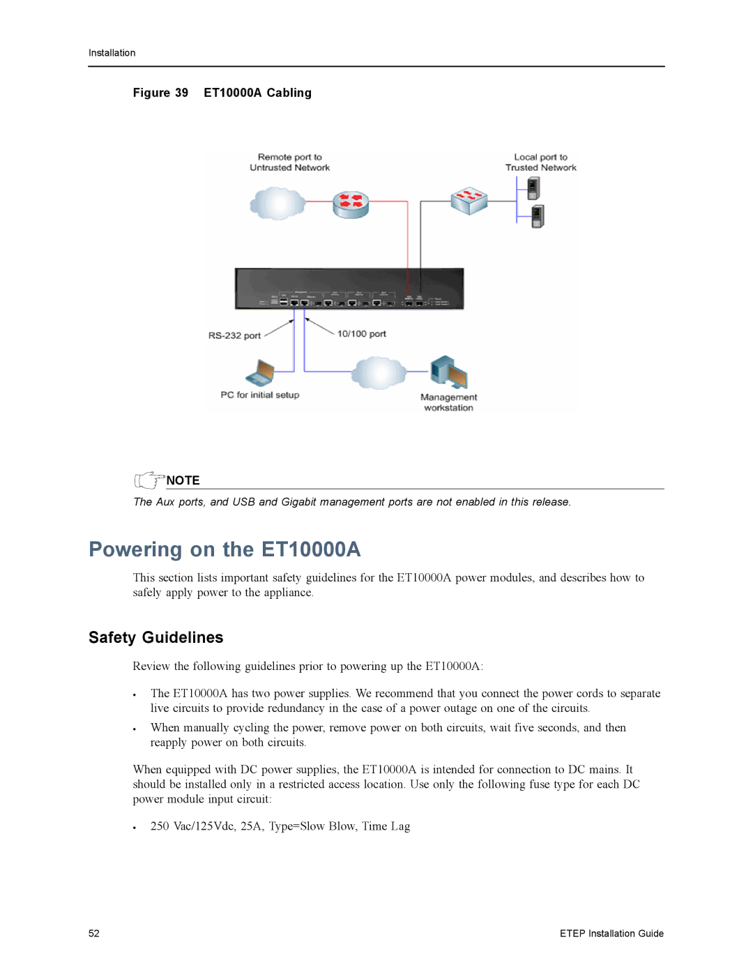 Black Box ET0100A, ET1000A, ET0010A, EncrypTight Enforcement Point (ETEP) manual Powering on the ET10000A, Safety Guidelines 