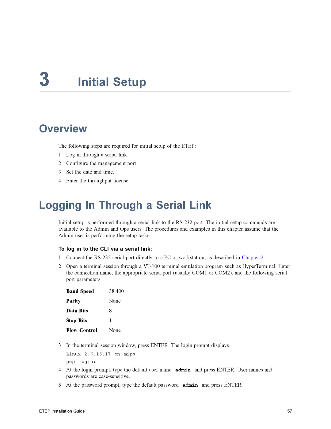 Black Box ET0100A, ET1000A, ET0010A manual Overview, Logging In Through a Serial Link, To log in to the CLI via a serial link 