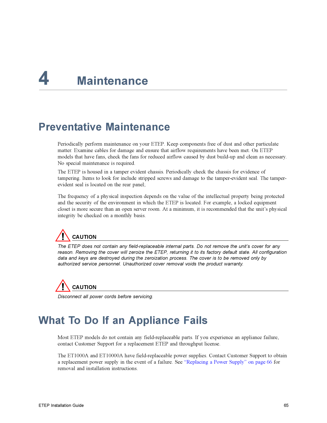 Black Box ET1000A, ET0010A, ET0100A, ET10000A manual Preventative Maintenance, What To Do If an Appliance Fails 