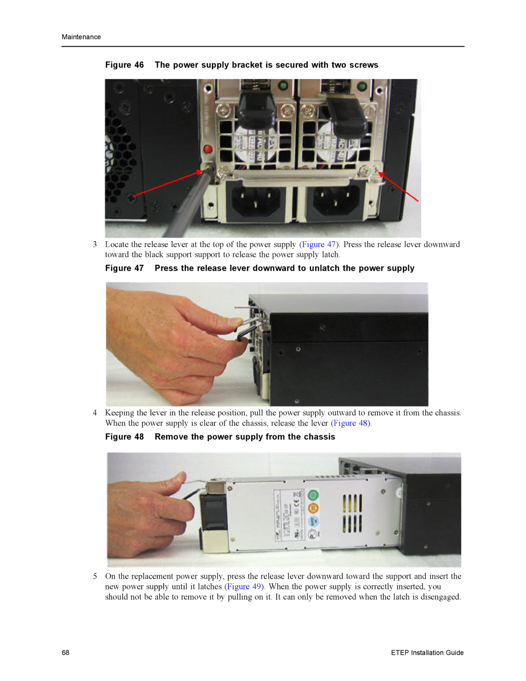 Black Box ET10000A, ET1000A, ET0010A, ET0100A manual Power supply bracket is secured with two screws 