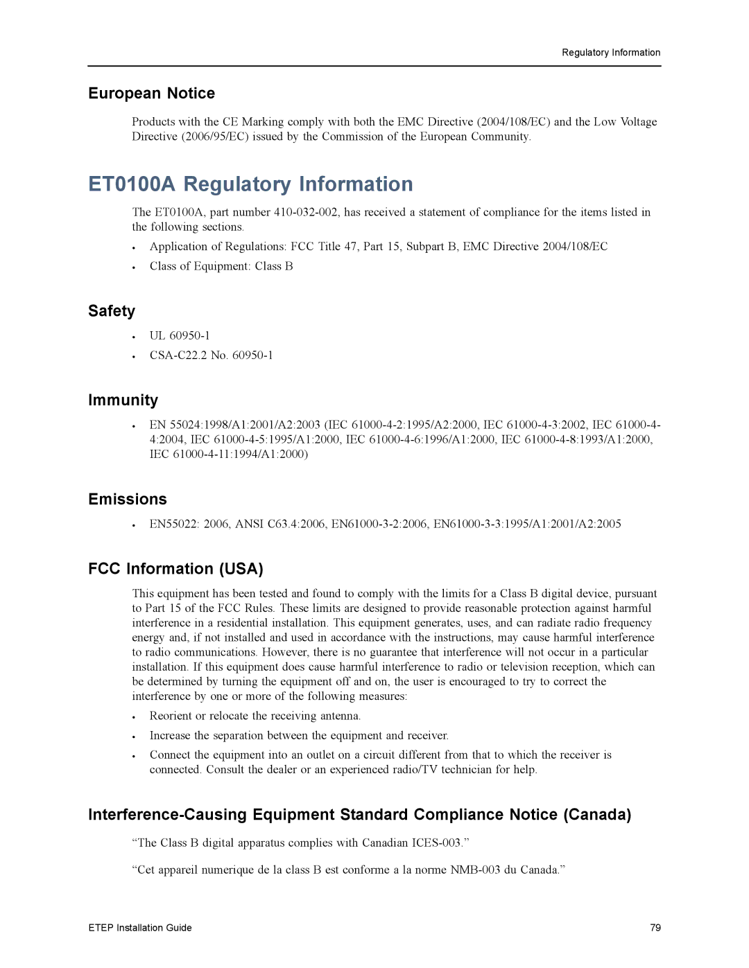 Black Box EncrypTight Enforcement Point (ETEP), ET1000A, ET0010A, ET10000A ET0100A Regulatory Information, European Notice 