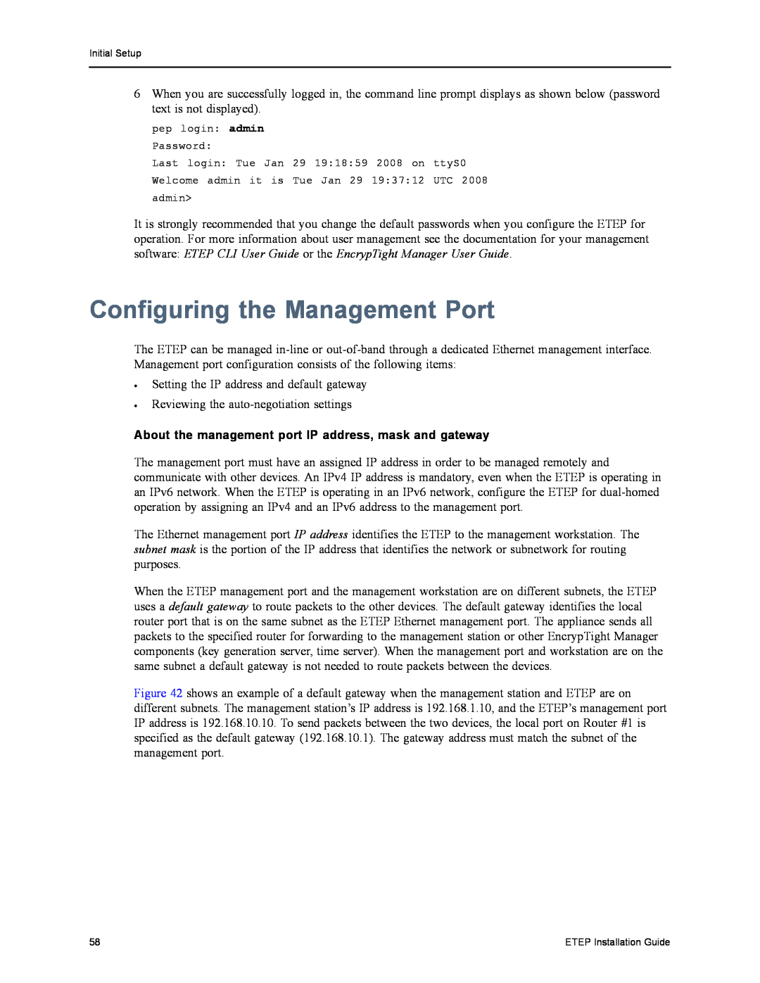 Black Box ET10000A, ET1000A manual Configuring the Management Port, About the management port IP address, mask and gateway 