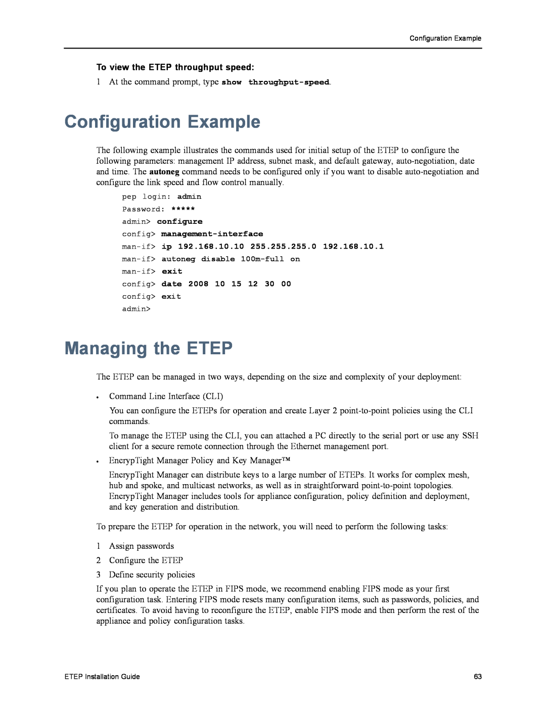 Black Box ET10000A, ET1000A, ET0010A, ET0100A Configuration Example, Managing the ETEP, To view the ETEP throughput speed 