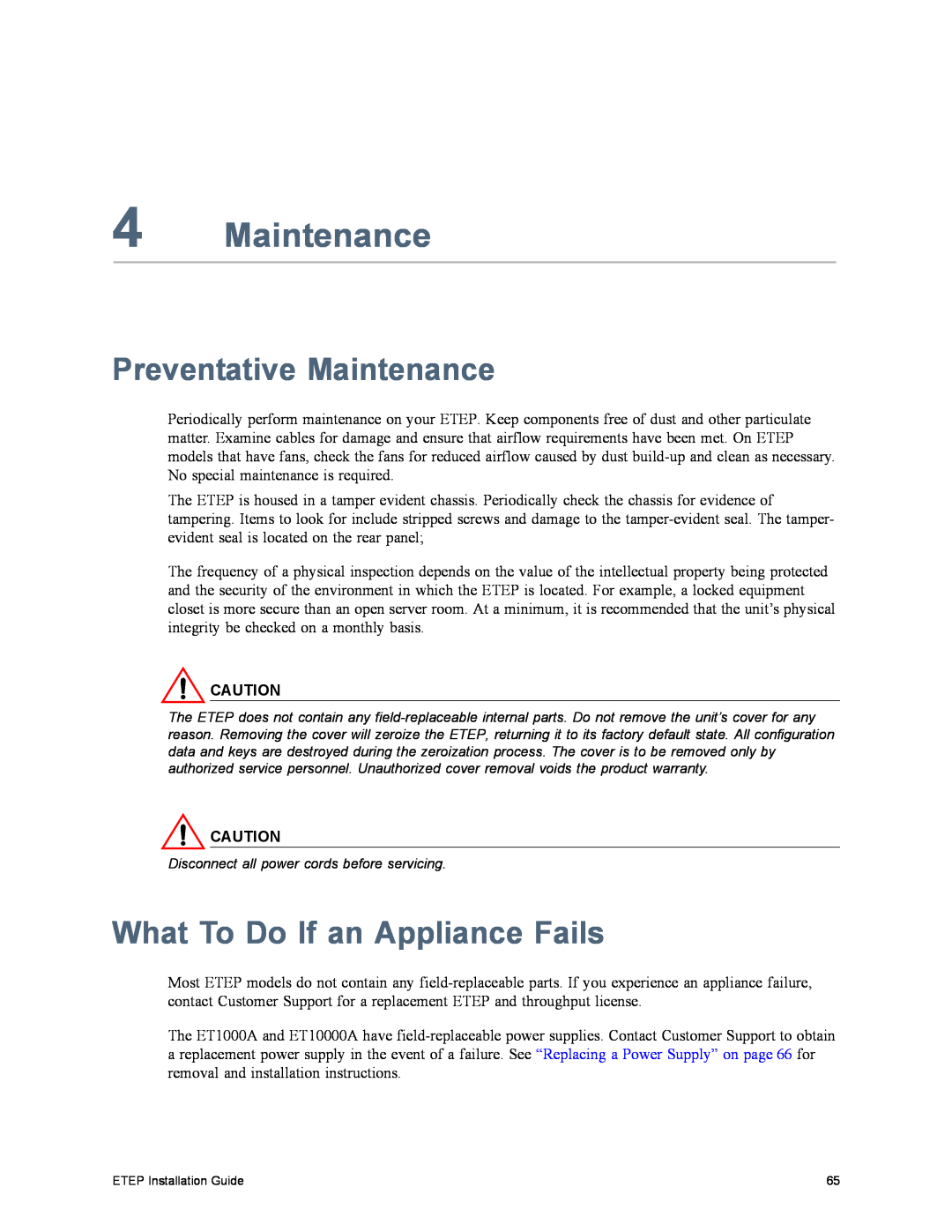 Black Box ET1000A, ET0010A, ET0100A, ET10000A manual Preventative Maintenance, What To Do If an Appliance Fails 