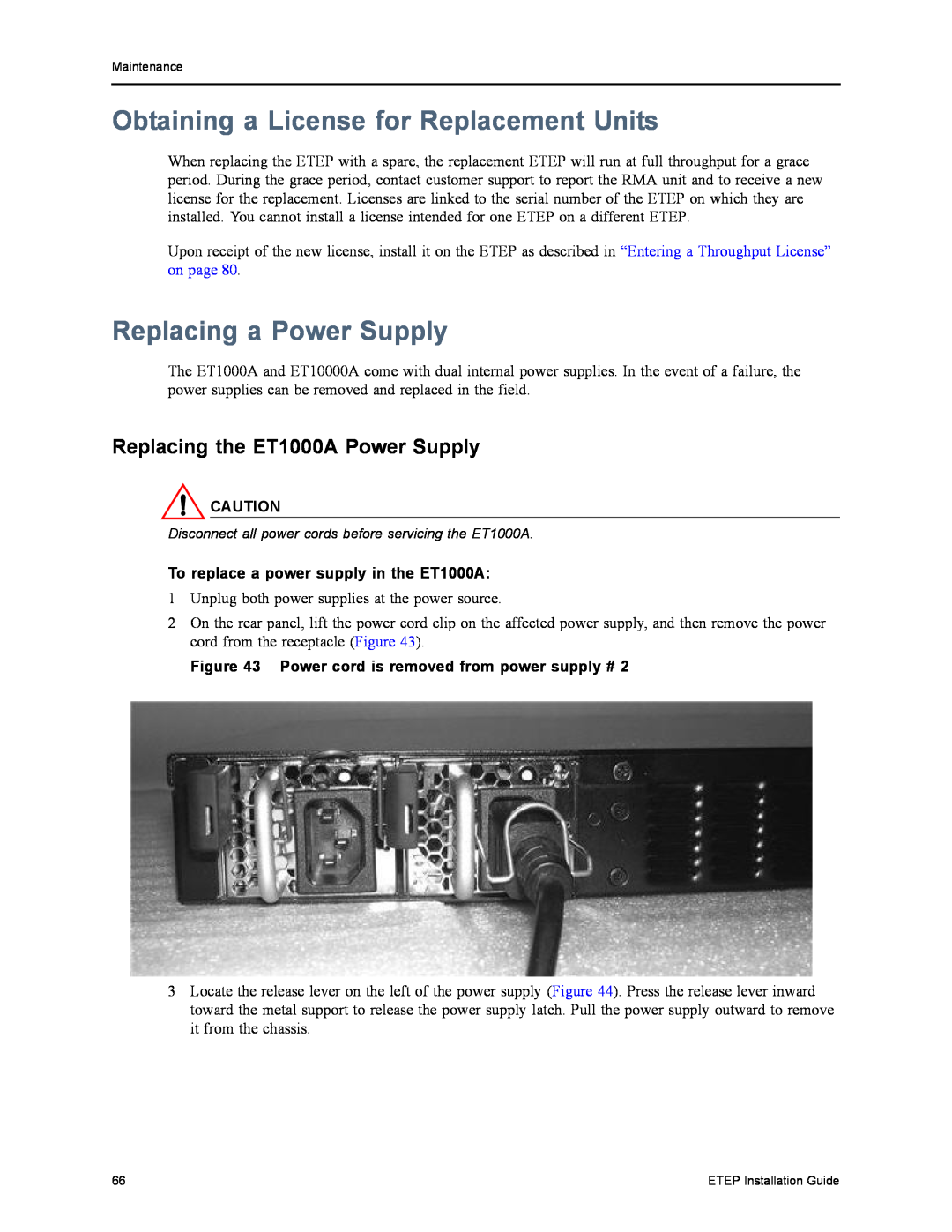 Black Box ET0010A Obtaining a License for Replacement Units, Replacing a Power Supply, Replacing the ET1000A Power Supply 