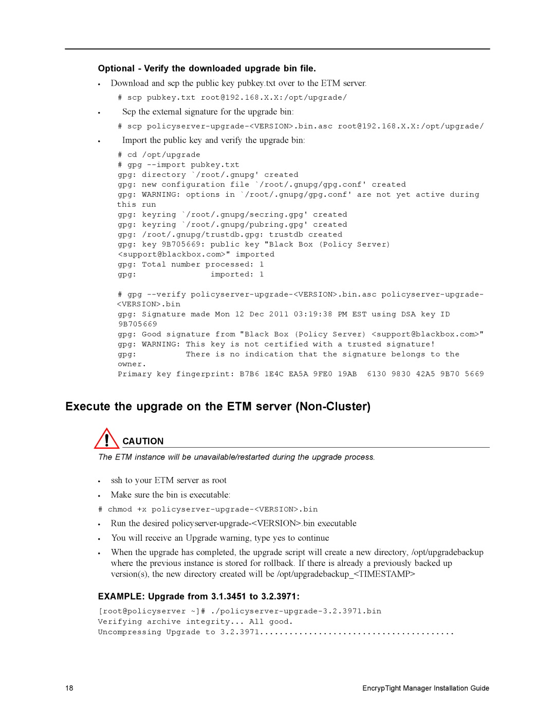 Black Box ET10000A Execute the upgrade on the ETM server Non-Cluster, Optional Verify the downloaded upgrade bin file 