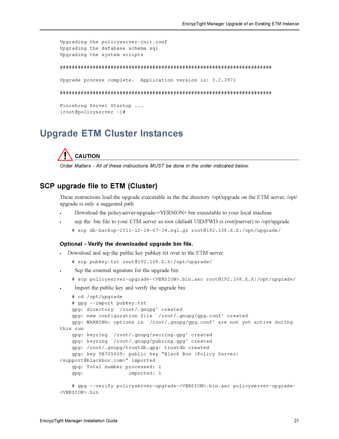 Black Box ET0010A, ET1000A, ET0100A, ET10000A, The EncrypTight Upgrade ETM Cluster Instances, SCP upgrade file to ETM Cluster 