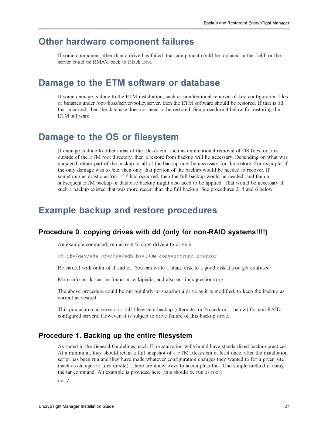 Black Box ET0100A, ET1000A, ET0010A, ET10000A manual Other hardware component failures, Damage to the ETM software or database 