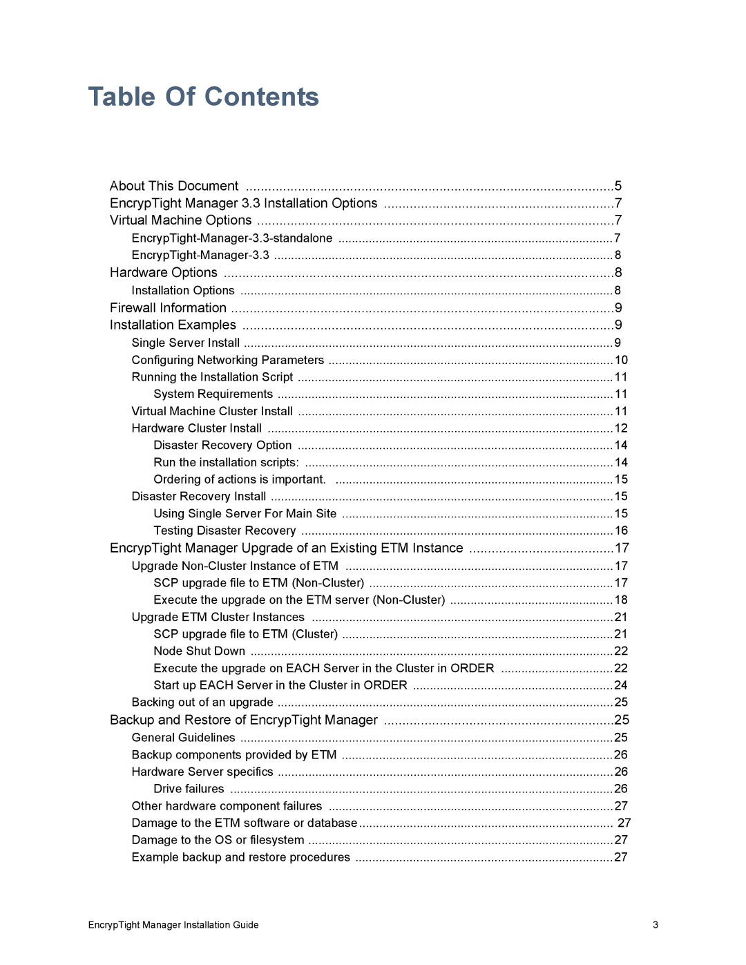 Black Box ET10000A, ET1000A, ET0010A, ET0100A, The EncrypTight manual Table Of Contents 