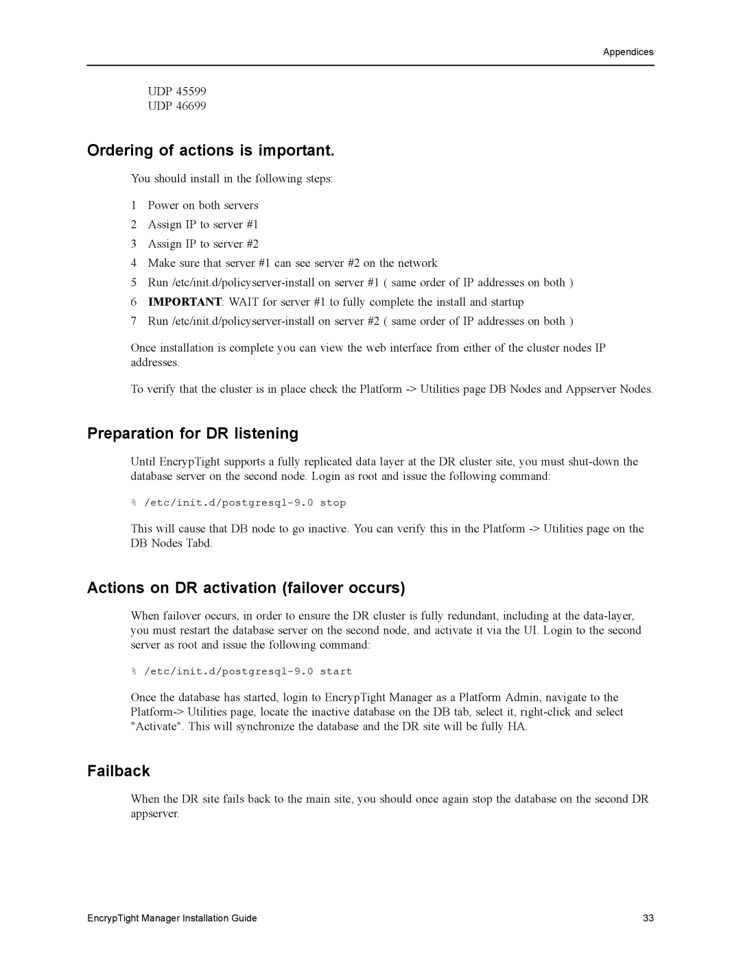 Black Box ET10000A, ET1000A, ET0010A manual Preparation for DR listening, Actions on DR activation failover occurs, Failback 