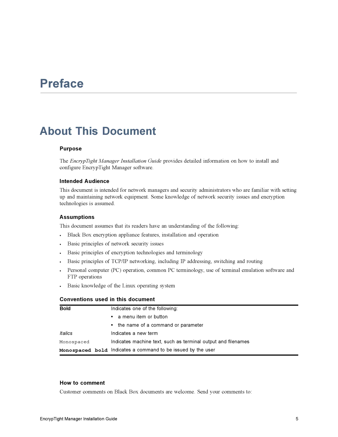 Black Box ET1000A, ET0010A, ET0100A, ET10000A, The EncrypTight manual About This Document 