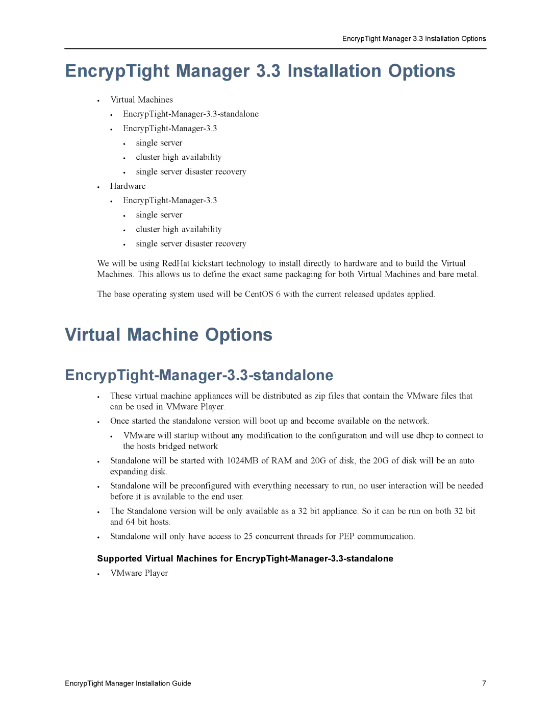 Black Box ET0100A, ET1000A, ET0010A, ET10000A manual EncrypTight Manager 3.3 Installation Options, Virtual Machine Options 