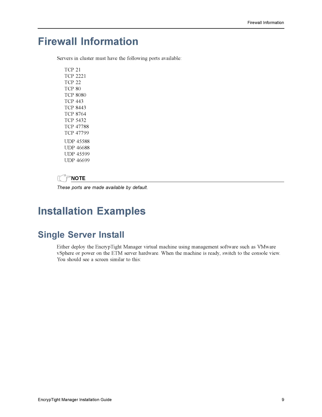 Black Box The EncrypTight, ET1000A, ET0010A, ET0100A manual Firewall Information, Installation Examples, Single Server Install 