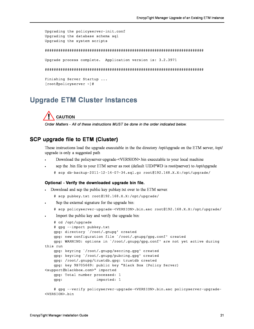 Black Box ET0010A, ET1000A, ET0100A, ET10000A, The EncrypTight Upgrade ETM Cluster Instances, SCP upgrade file to ETM Cluster 