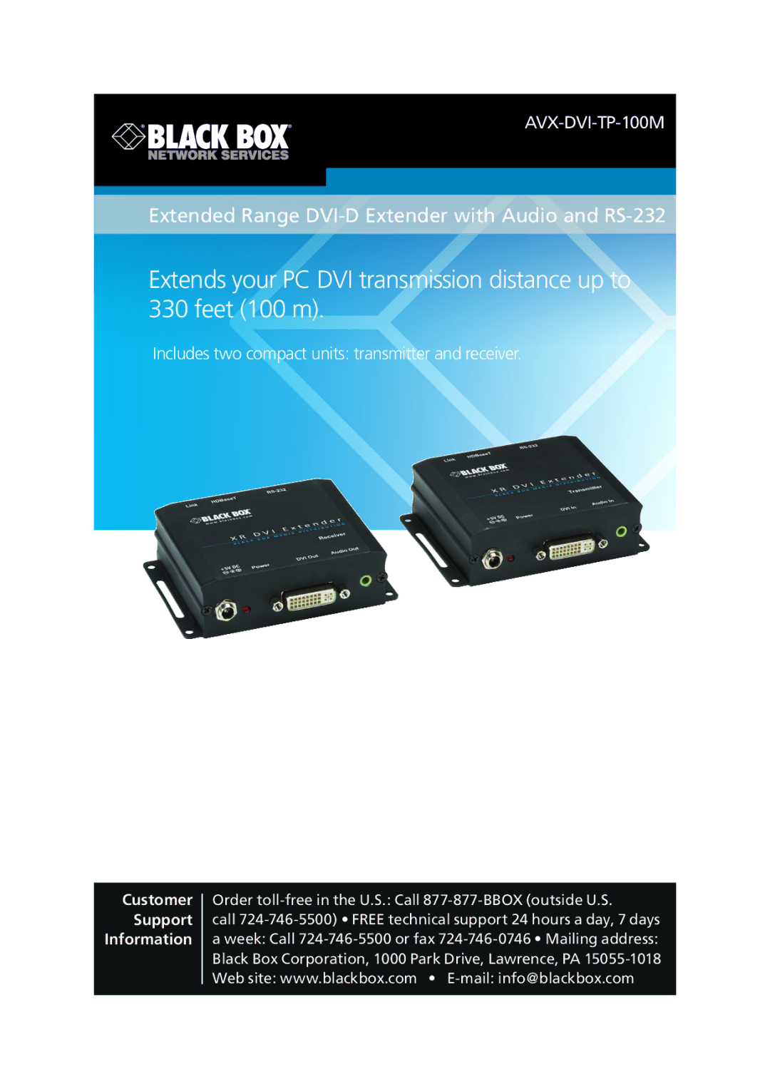 Black Box extended range dvi-d externderwith audio and rs-232 manual Extended Range DVI-D Extender with Audio and RS-232 