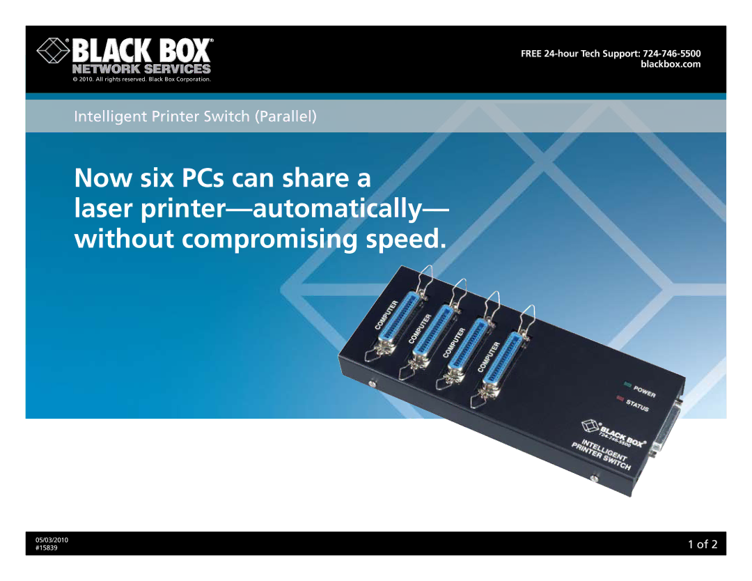 Black Box SW135A, EYN600, SW137A, SW136A, 15839 manual Intelligent Printer Switch Parallel 