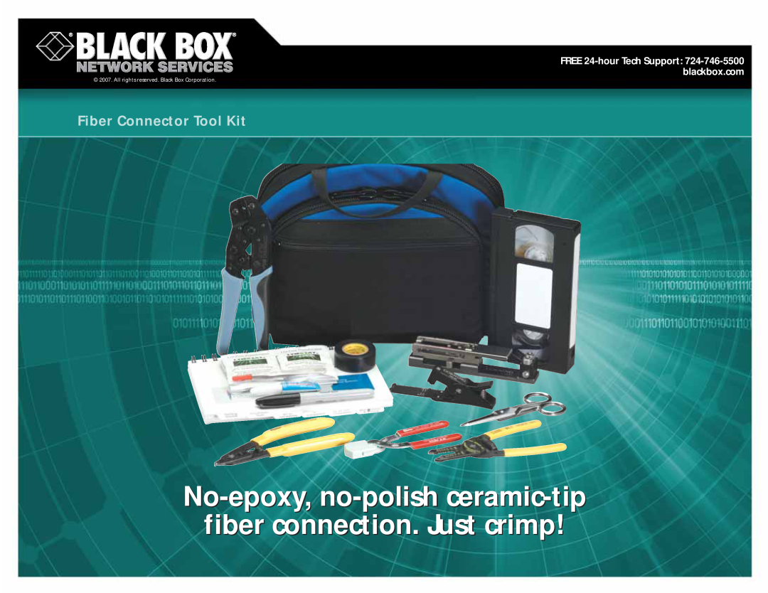 Black Box Fiber Connector Tool Kit manual No-epoxy, no-polish ceramic-tip, fiber connection. Just crimp 