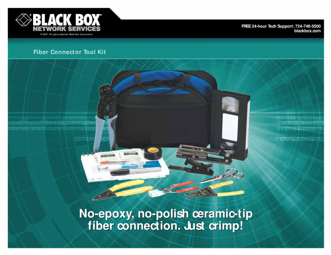 Black Box Fiber Connector Tool Kit manual No-epoxy, no-polish ceramic-tip Fiber connection. Just crimp 